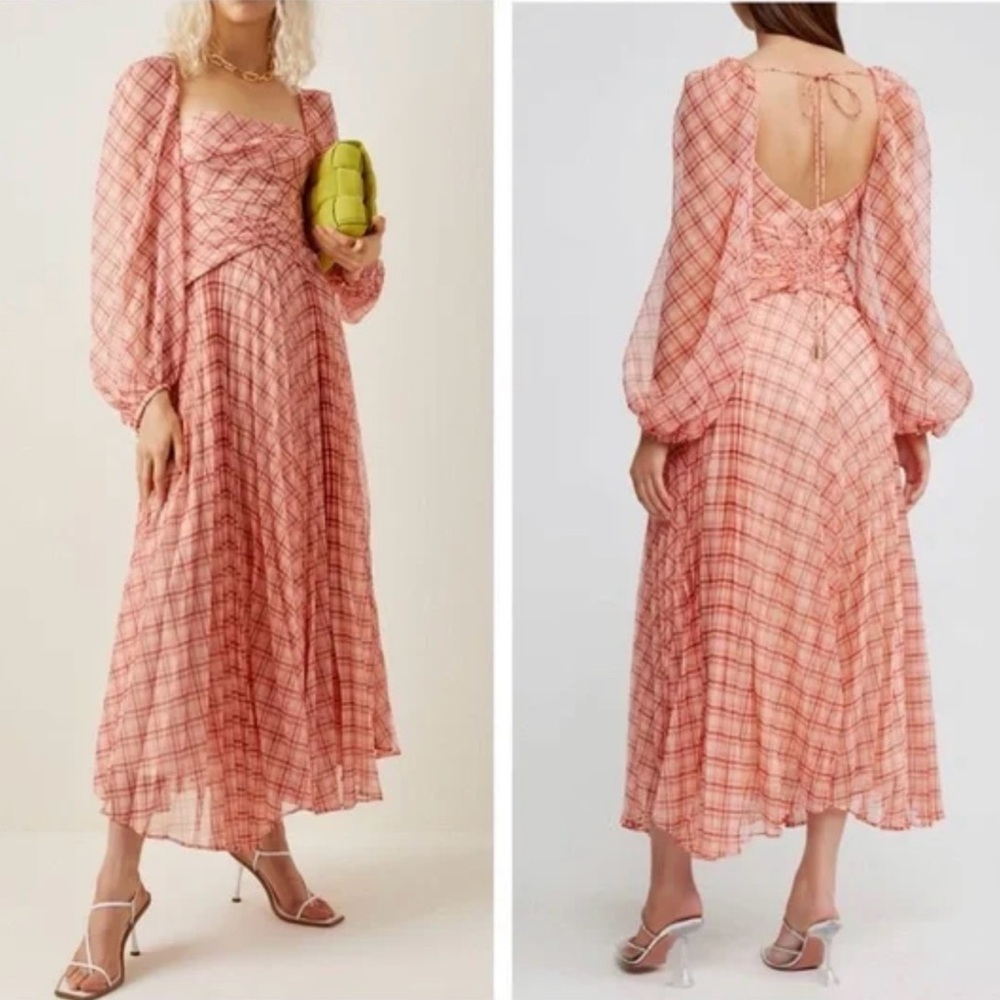 🩷NWT Acler Matisson Peach pleated dress long sleeves - Picture 3 of 9